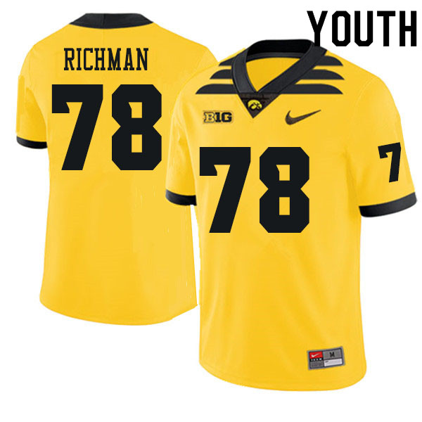 Youth #78 Mason Richman Iowa Hawkeyes College Football Jerseys Sale-Gold